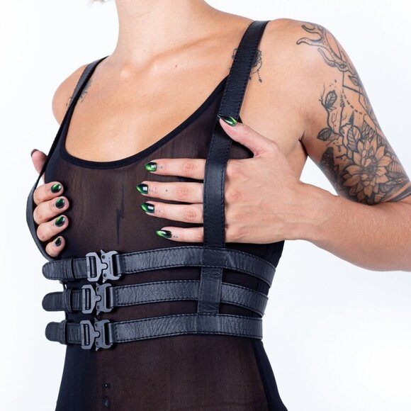 Jungle Tribe Triple Threat 2.0 Black Leather Harness Corset Medium - Picture 4 of 7